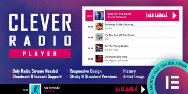 CLEVER HTML5 Radio Player With History Shoutcast and Icecast Elementor Widget Addon Nulled